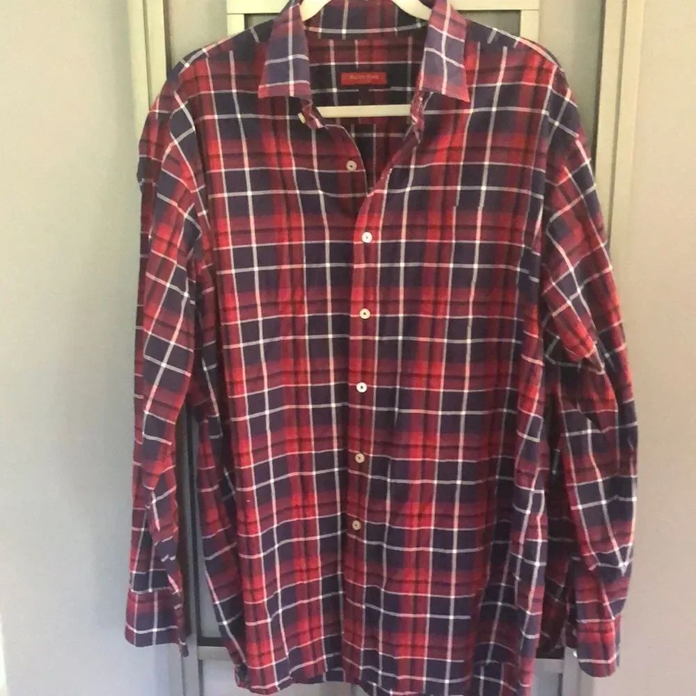 Austin Reed London Red white and blue plaid button down shirt size XL men’s